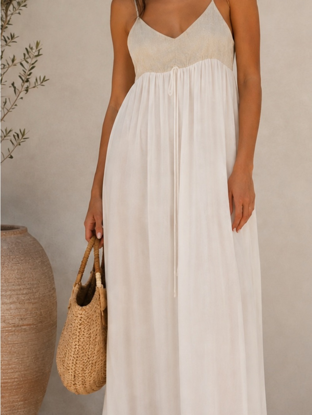L'AGENCE Dide White Linen Blend Maxi Dress